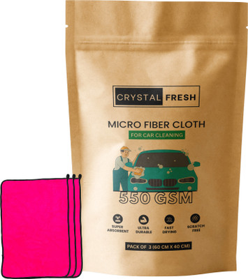 CRYSTALFRESH Microfiber Vehicle Washing  Cloth(Pack Of 3, 550 GSM)