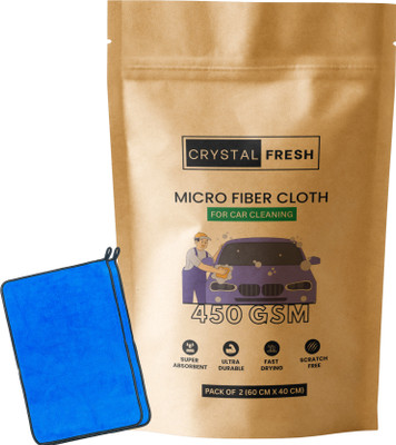CRYSTALFRESH Microfiber Vehicle Washing  Cloth(Pack Of 2, 450 GSM)