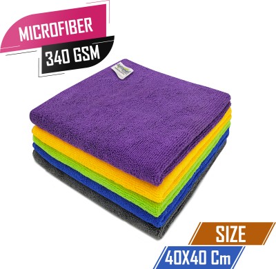 SOFTSPUN Microfiber Vehicle Washing  Cloth(Pack Of 5, 340 GSM)
