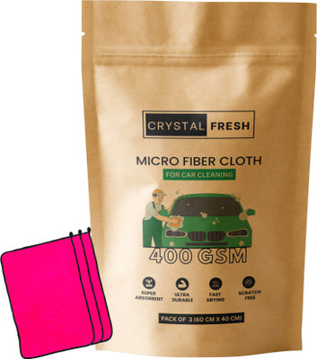 CRYSTALFRESH Microfiber Vehicle Washing  Cloth(Pack Of 3, 400 GSM)