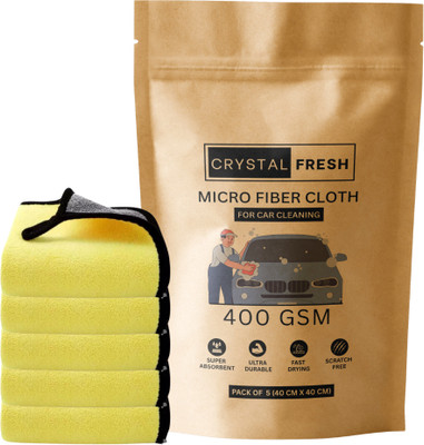 CRYSTALFRESH Microfiber Vehicle Washing  Cloth(Pack Of 5, 400 GSM)