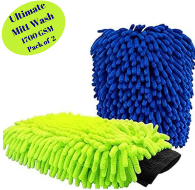 Amcare Microfiber Vehicle Washing  Washing Mitt Hand Glove(Pack Of 2, 1700 GSM)