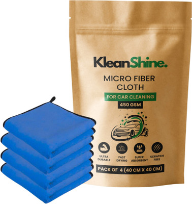 KleanShine Microfiber Vehicle Washing  Cloth(Pack Of 4, 450 GSM)