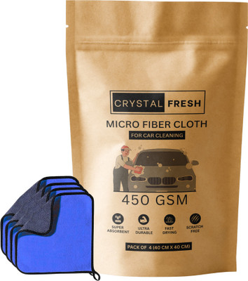 CRYSTALFRESH Microfiber Vehicle Washing  Cloth(Pack Of 4, 450 GSM)