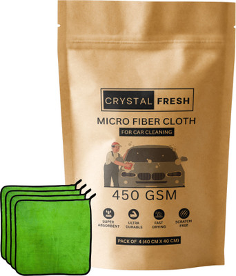 CRYSTALFRESH Microfiber Vehicle Washing  Cloth(Pack Of 4, 450 GSM)