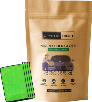 CRYSTALFRESH Microfiber Vehicle Washing  Cloth(Pack Of 4, 450 GSM)
