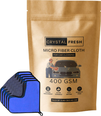 CRYSTALFRESH Microfiber Vehicle Washing  Cloth(Pack Of 5, 400 GSM)