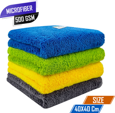 SOFTSPUN Microfiber Vehicle Washing  Cloth(Pack Of 4, 500 GSM)