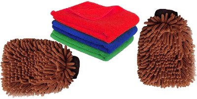 WINKCART Microfiber Vehicle Washing  Hand Glove(Pack Of 5)