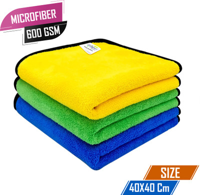 SOFTSPUN Microfiber Vehicle Washing  Cloth(Pack Of 3, 600 GSM)