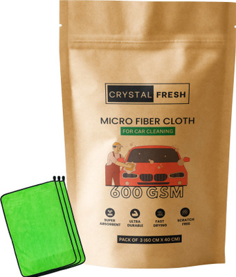 CRYSTALFRESH Microfiber Vehicle Washing  Cloth(Pack Of 3, 600 GSM)