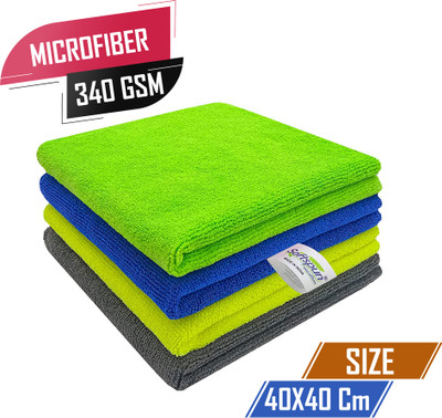 SOFTSPUN Microfiber Vehicle Washing  Cloth(Pack Of 4, 340 GSM)