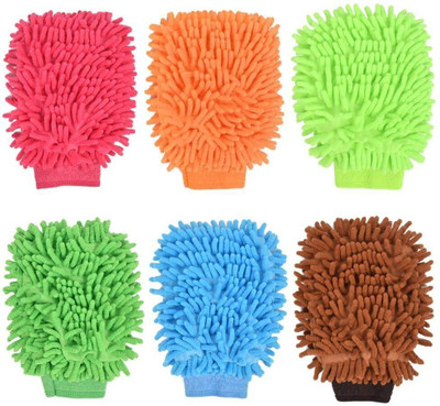 ForcerFlow Microfiber Vehicle Washing  Washing Mitt Hand Glove(Pack Of 6, 600 GSM)