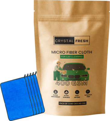 CRYSTALFRESH Microfiber Vehicle Washing  Cloth(Pack Of 5, 400 GSM)