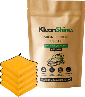 KleanShine Microfiber Vehicle Washing  Cloth(Pack Of 4, 450 GSM)