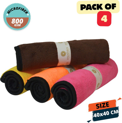 MUSHIES Microfiber Vehicle Washing  Cloth(Pack Of 4, 800 GSM)