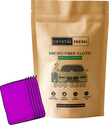 CRYSTALFRESH Microfiber Vehicle Washing  Cloth(Pack Of 5, 500 GSM)