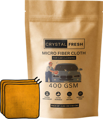 CRYSTALFRESH Microfiber Vehicle Washing  Cloth(Pack Of 3, 400 GSM)