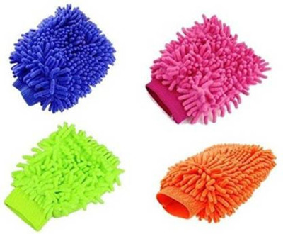 FOZIA Microfiber Vehicle Washing  Hand Glove(Pack Of 4)