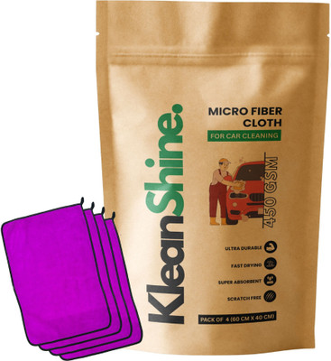 KleanShine Microfiber Vehicle Washing  Cloth(Pack Of 4, 450 GSM)