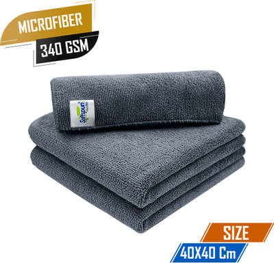 SOFTSPUN Microfiber Vehicle Washing  Cloth(Pack Of 3, 340 GSM)