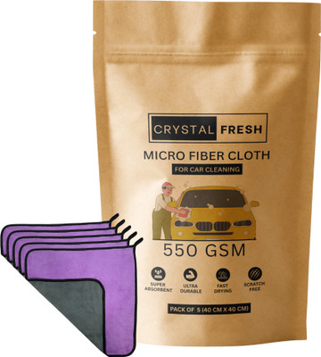CRYSTALFRESH Microfiber Vehicle Washing  Cloth(Pack Of 5, 550 GSM)