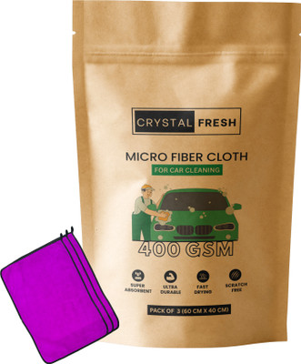 CRYSTALFRESH Microfiber Vehicle Washing  Cloth(Pack Of 3, 400 GSM)