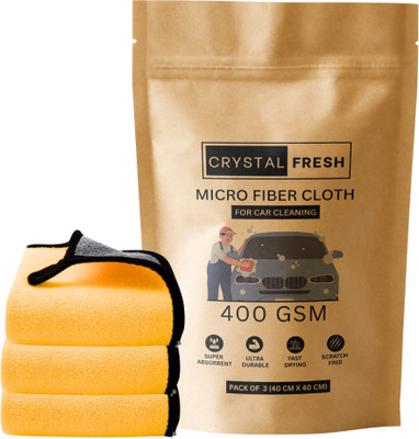CRYSTALFRESH Microfiber Vehicle Washing  Cloth(Pack Of 3, 400 GSM)