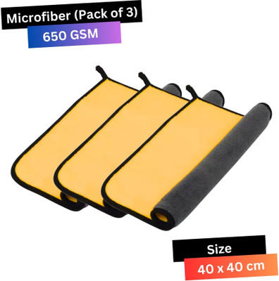KLEAR Microfiber Vehicle Washing  Cloth(Pack Of 3, 650 GSM)