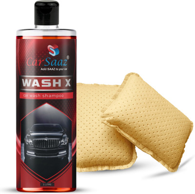 Carsaaz Wash X Bike & Car Wash Shampoo 1 Litre with 2 PVA Chamois Sponge | pH Neutral Car Washing Liquid(1000 ml)