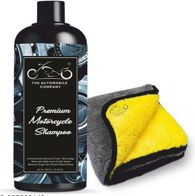 THE AUTOMOBILE COMPANY Foaming Bike Wash Shampoo With 800 GSM Microfiber Cloth for Cleaning Car Washing Liquid(300 ml)