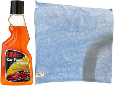 3M Combo of Car Shampoo (250 ml) and Microfiber Cloth Blue (16x16) Car Washing Liquid(250 ml)