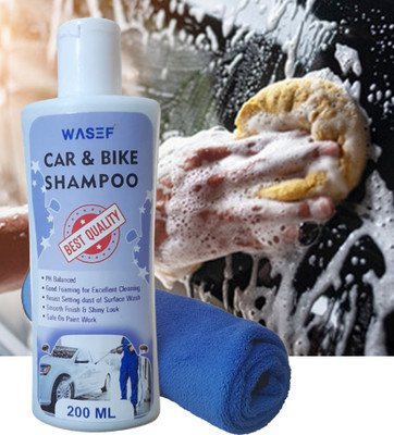 WASEF Car & Bike Wash Shmapoo with Microfiber Cloth_20 Car Washing Liquid(200 ml)