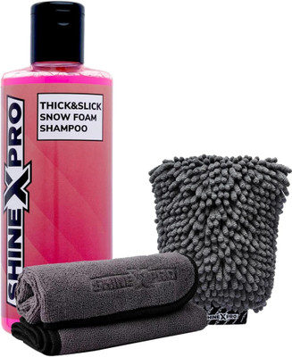 ShineXPro Car Wash Shampoo with 400GSM Microfiber Cloth & Wash Mitt - Thick Foaming Action Car Washing Liquid(300 ml)