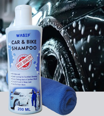 WASEF Car & Bike Wash Shmapoo with Microfiber Cloth_8 Car Washing Liquid(200 ml)