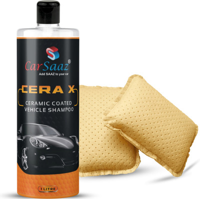 Carsaaz Cera X Bike, Car Shampoo 1 Ltr with 2 Chamois Washing Sponges for Ceramic Coated Car Washing Liquid(1000 ml)