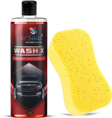 Carsaaz Wash X Bike & Car Wash Shampoo 1 Litre with Washing Sponge, pH Neutral Car Washing Liquid(1000 ml)