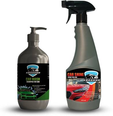 ELEM Groommm Car Wash Shampoo & Car Shine Spray with Microfiber Cloth Combo Pack Car Washing Liquid