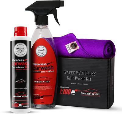 Wavex Waterless Car Wash Kit 100x Concentrate | Microfiber Cleaning Cloth Car Washing Liquid