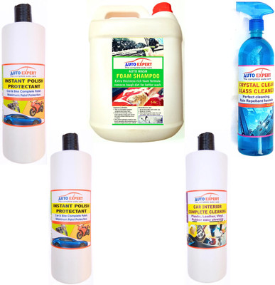 Auto Expert Car Foam Shampoo &Interior Cleaner All in One Polish &Glass Cleaner 5Ltr&1Ltrx4 Car Washing Liquid(9000 ml)