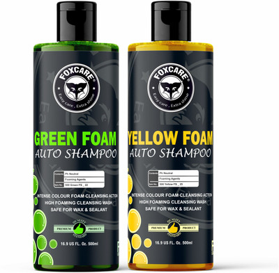 FOXCARE GREEN + YELLOW COLOUR FOAM CAR SHAMPOO - PRODUCES THICK COLOUR FOAM - 1LITER NET Car Washing Liquid(1000 ml)