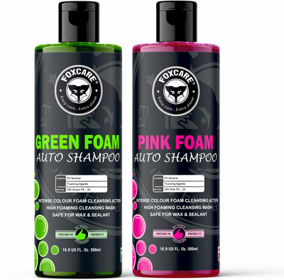 FOXCARE GREEN + PINK COLOUR FOAM CAR SHAMPOO - PRODUCES THICK COLOUR FOAM - 1LITER NET Car Washing Liquid(1000 ml)