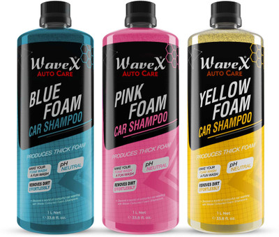 Wavex Colour Foam Car Shampoo Combo (1 Ltr) | Consists of Blue, Yellow and Pink Colour Car Foam Shampoos | Produces Thick Coloured Foam| Car Washing Liquid(1000 ml)