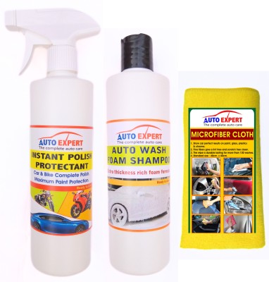 Auto Expert Car Care Combo Pack Foam Shampoo 530ml+Instant Polish 530ml+Microfiber cloth Car Washing Liquid(1000 ml)