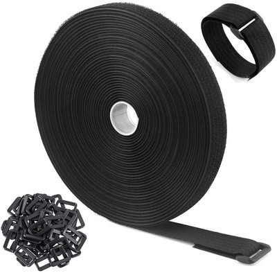 KGBTREADS 5M Hook And Loop Cable Velcro Straps With 25 Buckles Stick-on Velcro(Black)