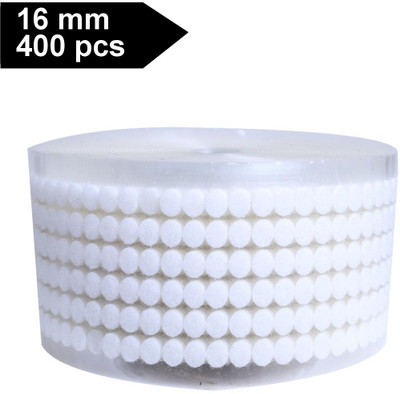 Ameo Self Adhesive Round Dot Hook and Loop Strips (16mm x 400 Pcs) | Stick-on Velcro(White)
