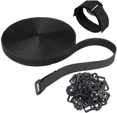 KGBTREADS Multipurpose Hook And Loop Straps Size 5M 25 Buckle Stick-on Velcro(Black)