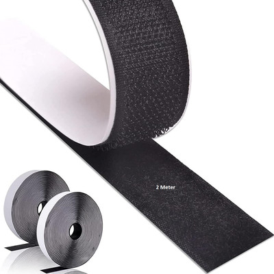 LAKSHMINARAYAN SALES 2 Meter*25 mm Hook & Loop Tape Roll Strips with Adhesive Mounting Tape roll Stick-on Velcro(Black)