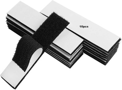 JIYAENTERPRISES 10pcs Hook and Loop Tape Strips with Adhesive Sticky Back Fastener Stick-on Velcro(Black)