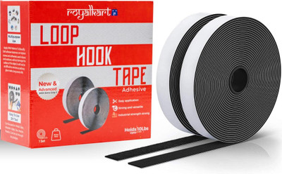 Royalkart Hook And Loop Tape Roll Strips With Adhesive Back Mounting Tape For Picture And Tools Hanging Pedal Board Fastening (5 M Hook + 5 M Loop) Stick-on Velcro(Black)